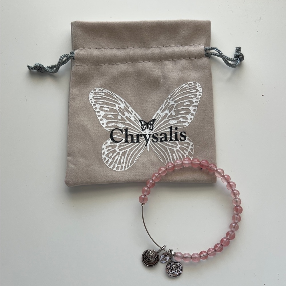 Chrysalis Pink Beaded Bracelet With Rose Detail Charm